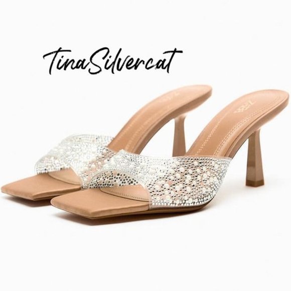 BLOGGER'S FAVE! Zara Rhinestone Heels With Beads NWT - Picture 1 of 12